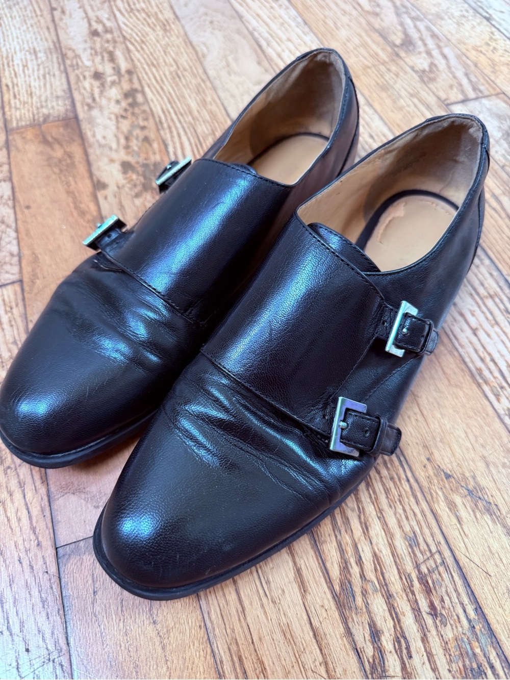 Nine West Black Leather Double Monk Strap Dress Shoes
